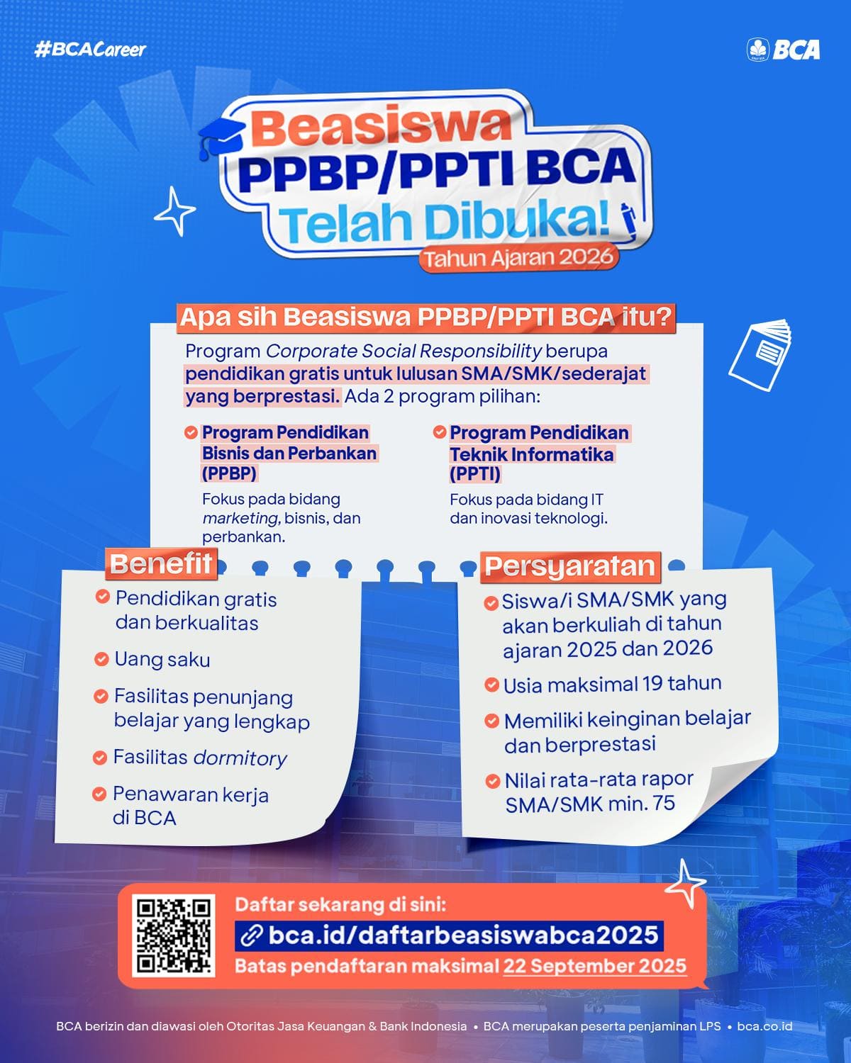 BCA Hadirkan Beasiswa PPBP dan PPTI 2026, Peluang Emas untuk Generasi Muda!