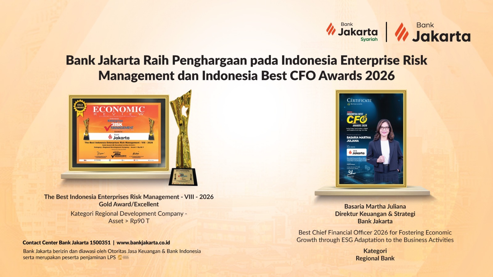 Bank Jakarta Borong Dua Penghargaan ERM dan Best CFO Awards 2026